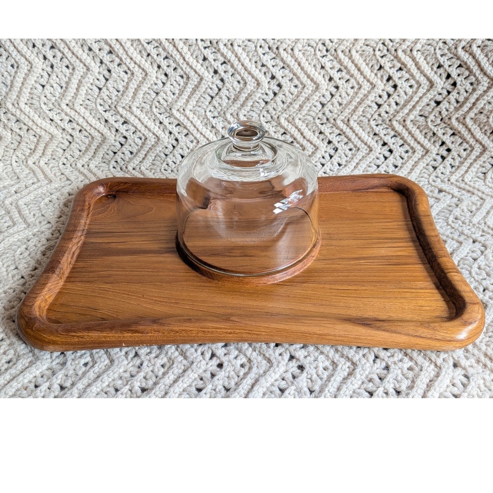 Vintage Goodwood Teak Wood Cheese Board Serving Tray with Glass Dome Thailand